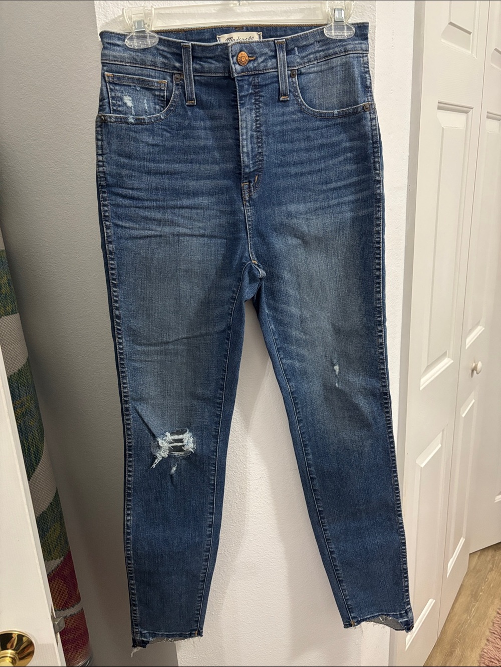 Madewell Skinny Distressed Jeans in Medium Blue Wash